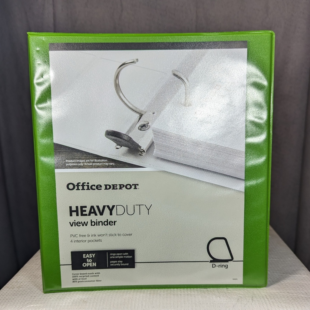 BINDER, GREEN VINYL COVER 1 IN